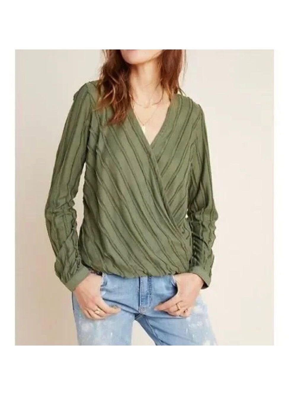 Anthropologie Maeve Audre Long Sleeve Faux Wrap Top